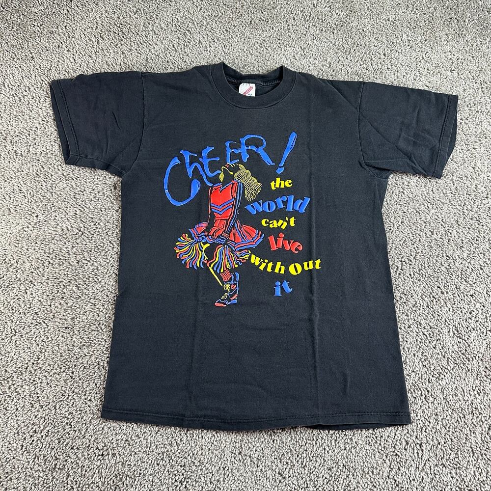 VTG 90s Cheerleading Shirt Womens M Puffy Print The World Can Live Without it